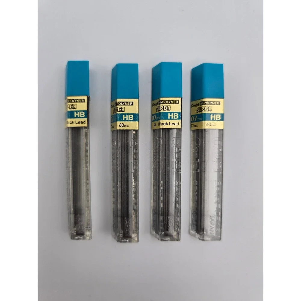 Pentel Hi Polymer Super 07mm HB Black Lead Refill‎ 12pcs 60mm Lot of 4